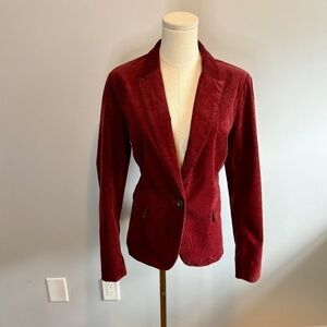 Cleo Women's Burgundy Corduroy Single Breasted Blazer, Plaid Lining SZ Small